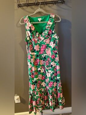 J. Crew Ruffle V-Neck Midi Dress Womens 10
Green Pink Easter Spring Coquette